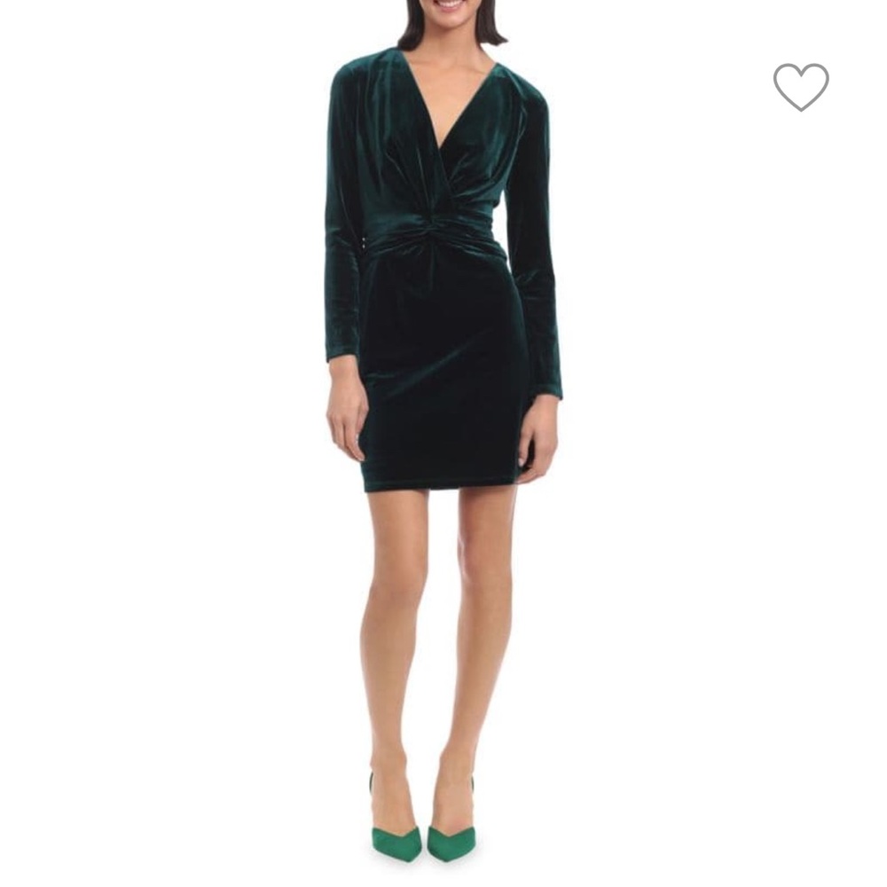 Donna Morgan Twist Front Velvet Dress in Emerald